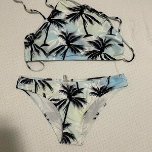Cupshe Palm Tree Print Bikini - Black and Blue